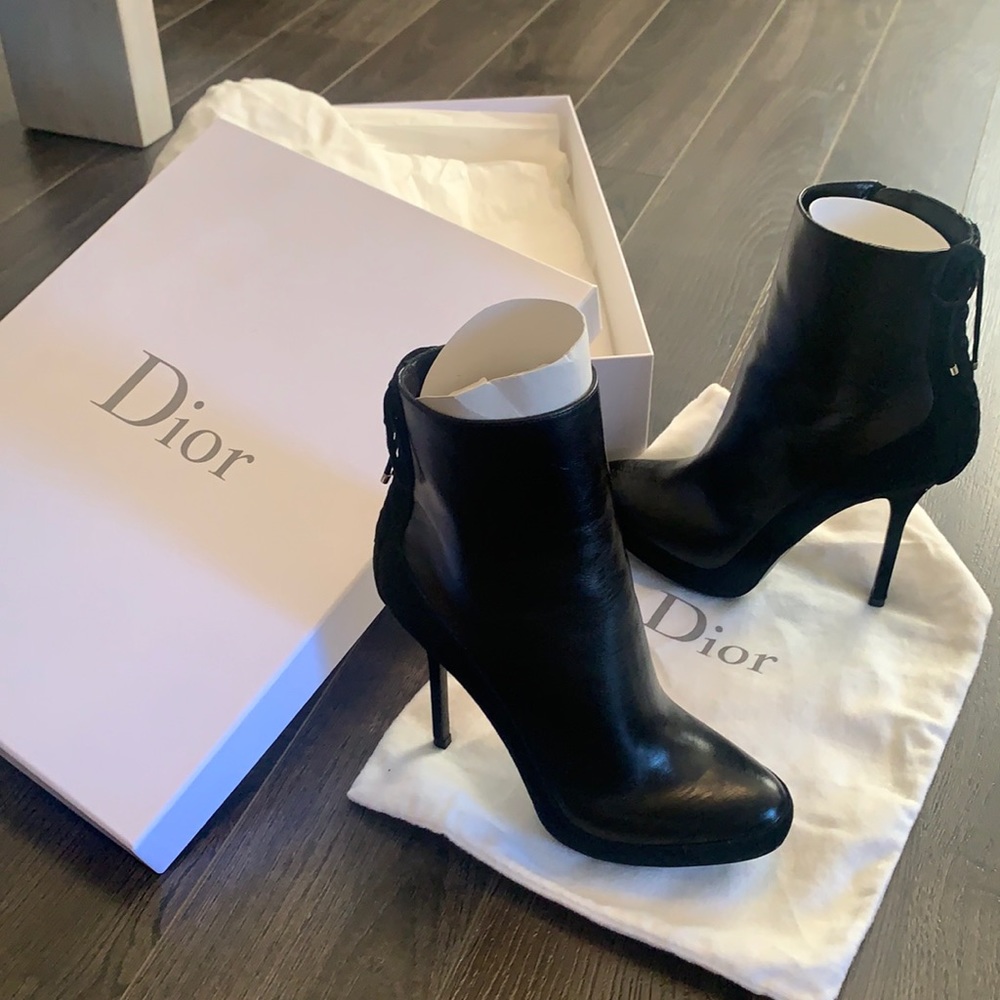 Black Dior corset lace up high heel boot 101 cm